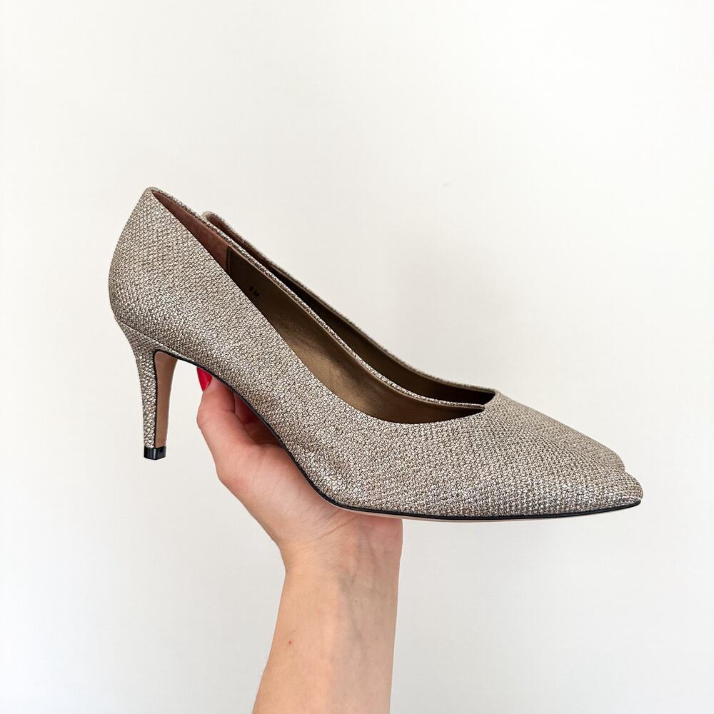 VANEli Metallic Glitter Slip-On Pointed Toe Heels Pumps Gold 9 - Picture 3 of 8